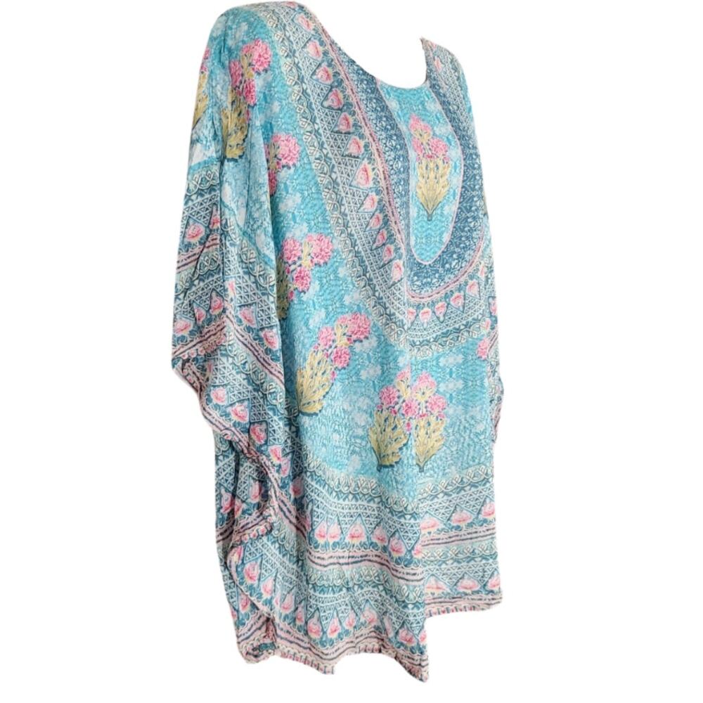 Tolani Collection blue mandala circle blouse size Medium petite